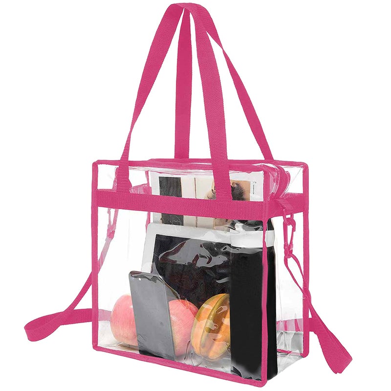 BAGAIL Clear Bags 12x6x12 Stadium Approved Clear Tote Bag with Zipper Closure Crossbody Shoulder Bag with Adjustable Strap(Fushcia) - Image 1